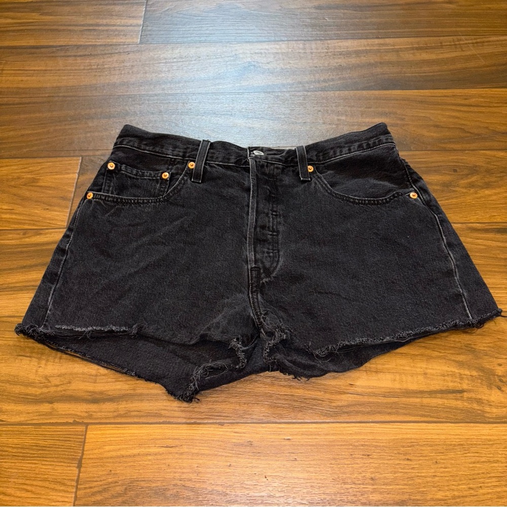 Levi's Black Frayed Denim Shorts